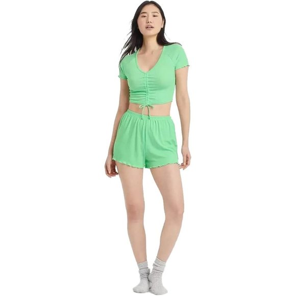 Colsie Other - Colsie NWT Women's Green Pointelle Knit Ribbed Elastic Waist Shorts Pajama XS